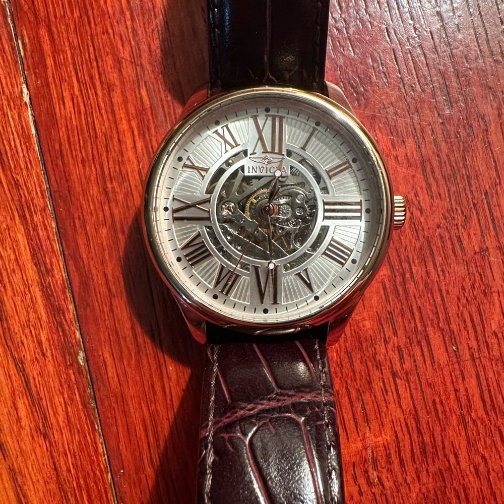 Invicta Silver Dial Watch with Brown Leather Strap